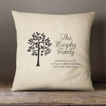 Personalised Cream Chenille Cushion - Family Name Quote